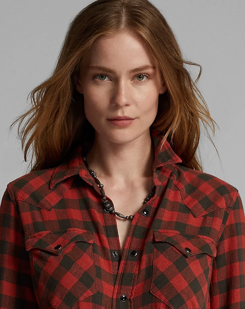 Plaid Cotton-Linen Western Shirt