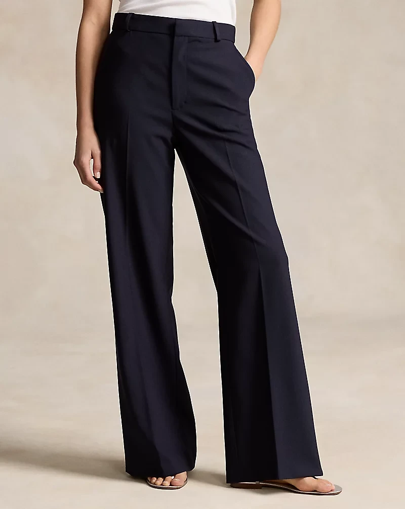 Stretch Wool Faille Wide-Leg Pant