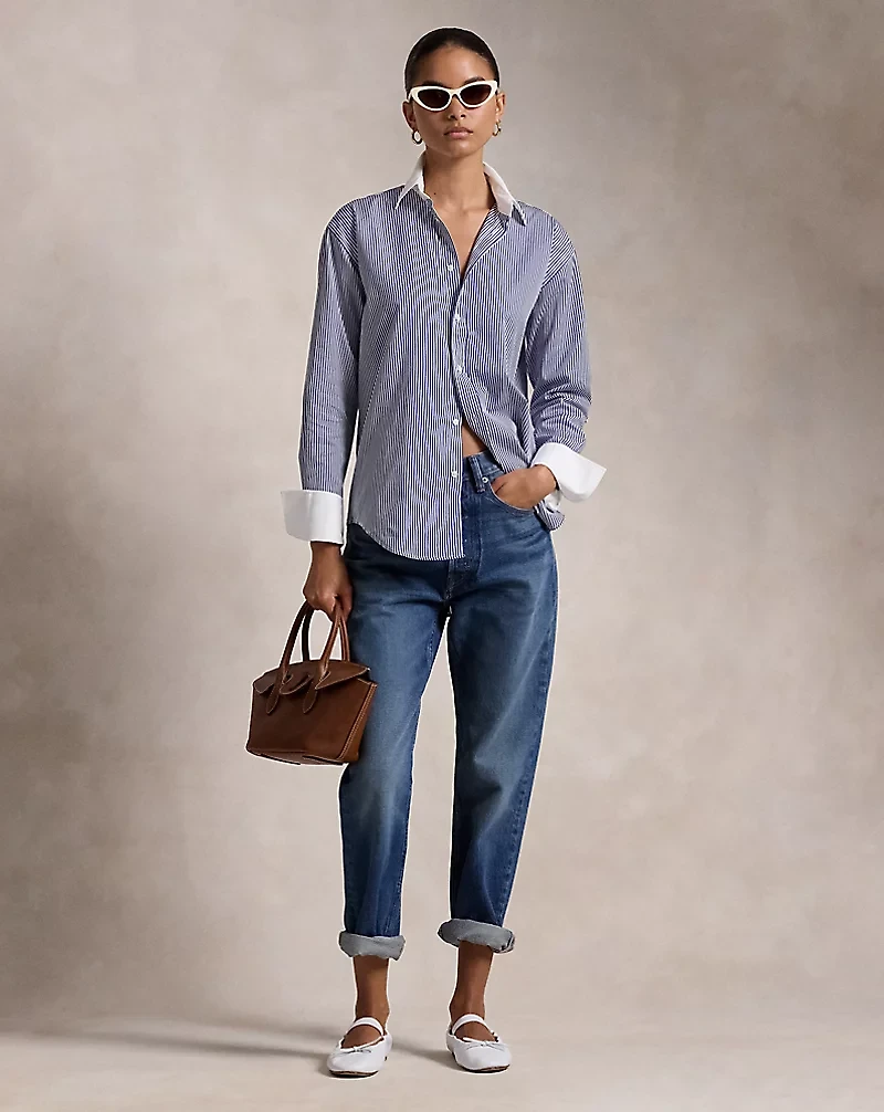 Extended-Cuff Striped Cotton Shirt