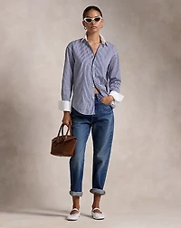 Extended-Cuff Striped Cotton Shirt