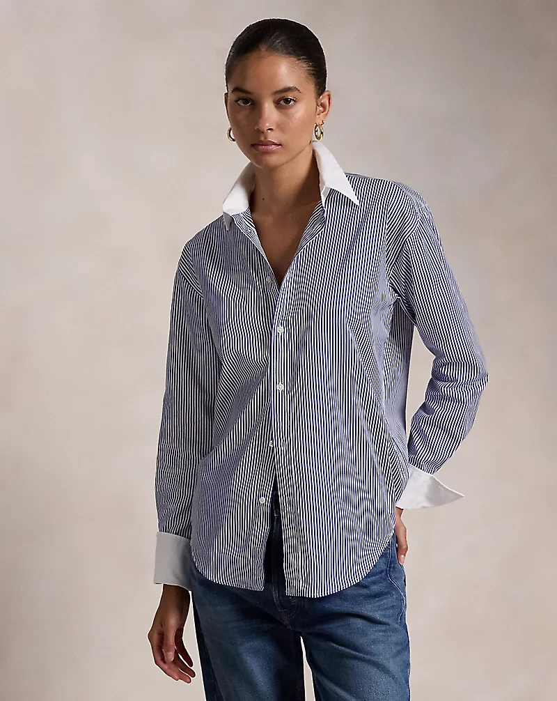 Extended-Cuff Striped Cotton Shirt