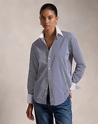 Extended-Cuff Striped Cotton Shirt