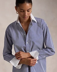 Extended-Cuff Striped Cotton Shirt