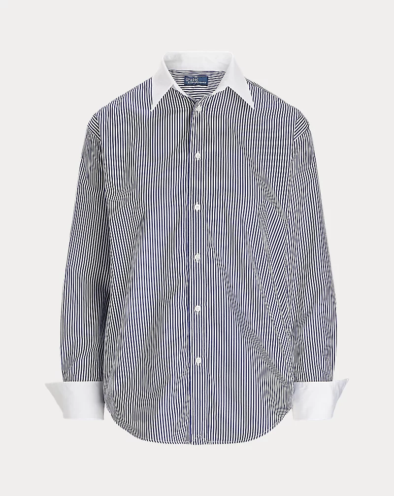 Extended-Cuff Striped Cotton Shirt