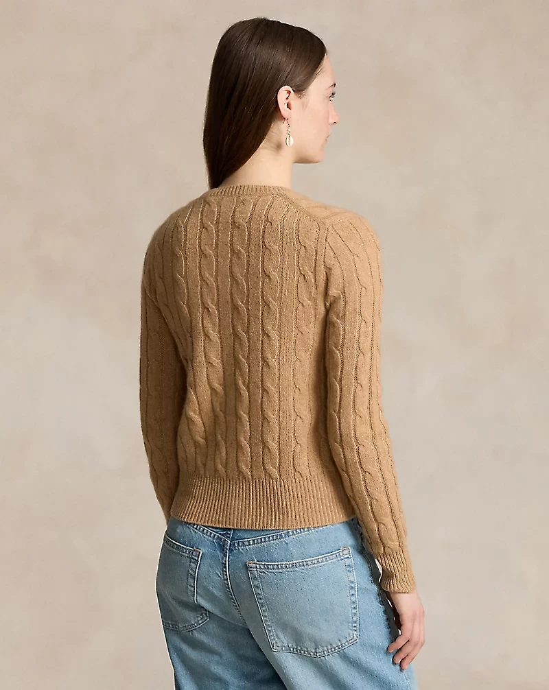 Cable-Knit Cashmere Crewneck Cardigan