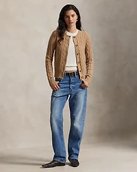 Cable-Knit Cashmere Crewneck Cardigan