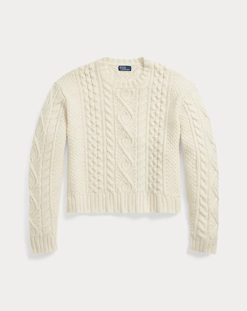 Aran-Knit Wool-Blend Crewneck Sweater