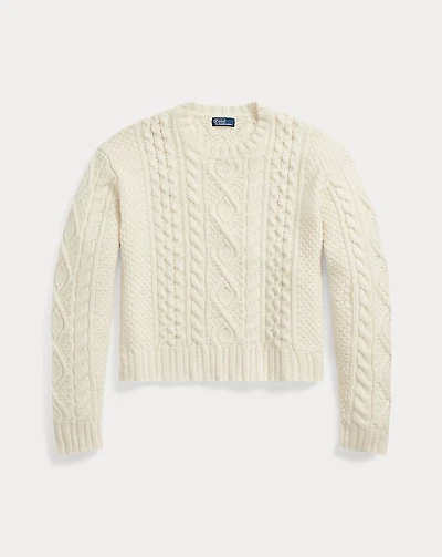 Aran-Knit Wool-Blend Crewneck Sweater