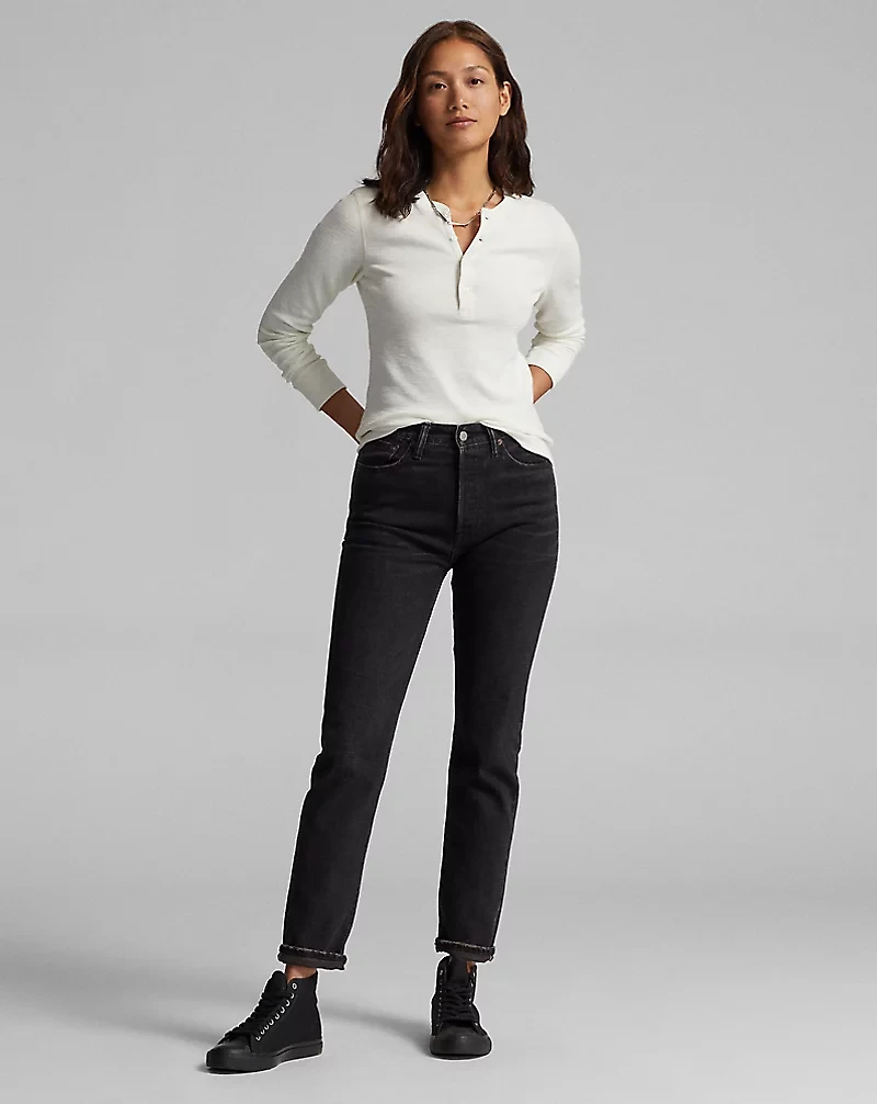 Waffle-Knit Cotton Henley