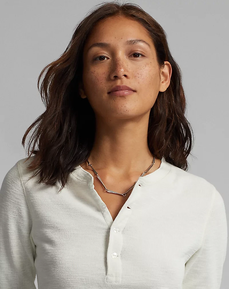 Waffle-Knit Cotton Henley