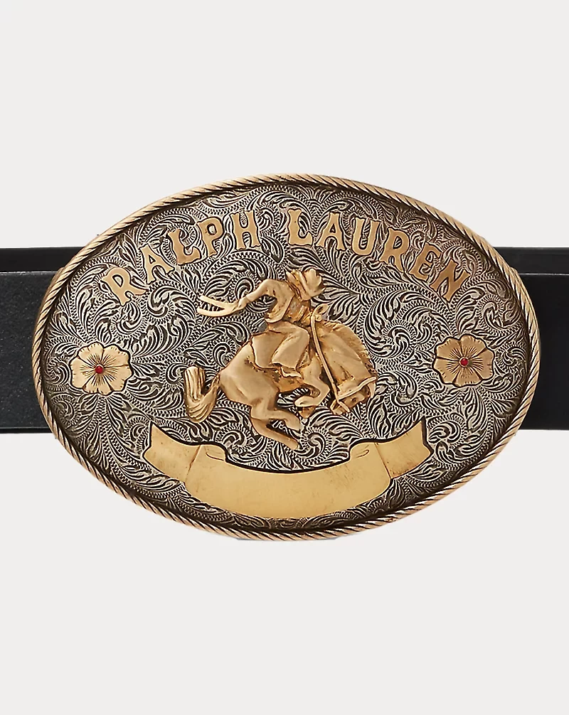 Rodeo-Buckle Vachetta Leather Wide Belt