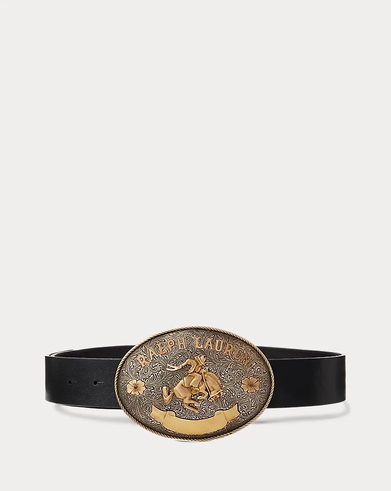 Rodeo-Buckle Vachetta Leather Wide Belt