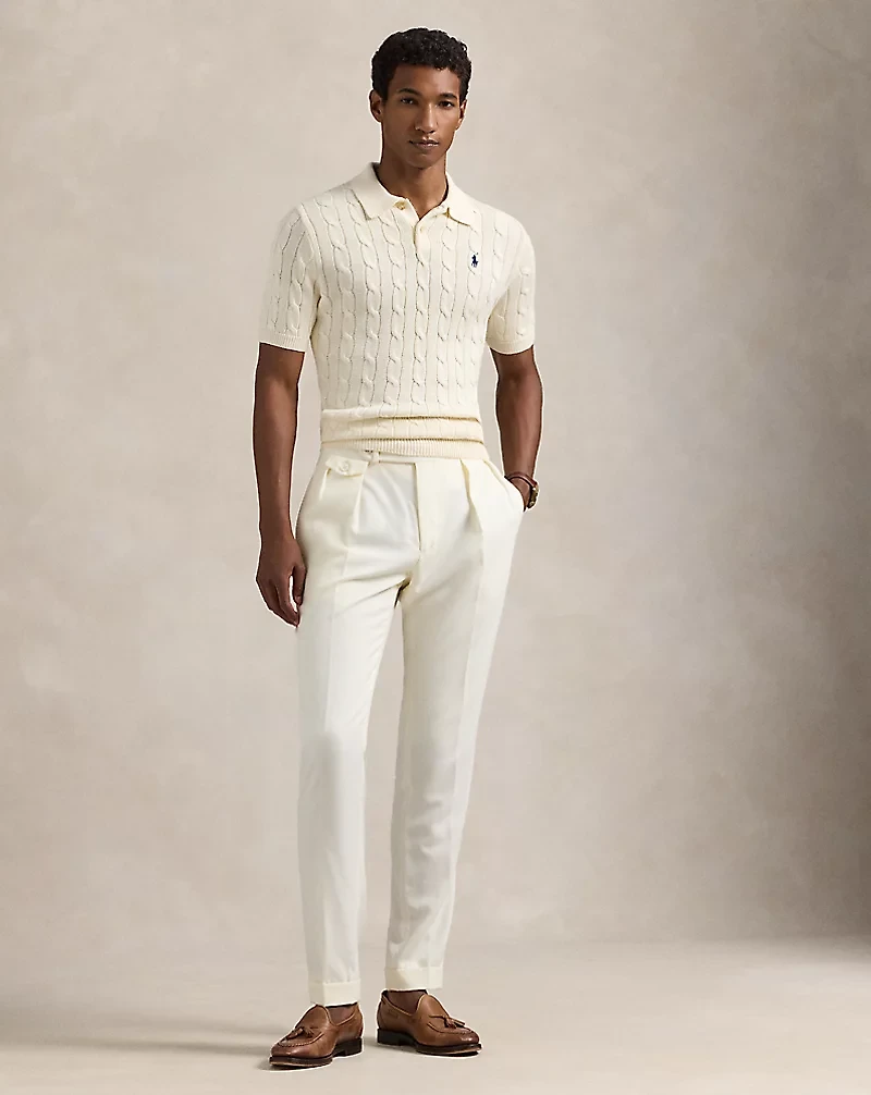 Cable-Knit Cotton Polo-Collar Sweater
