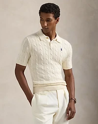 Cable-Knit Cotton Polo-Collar Sweater