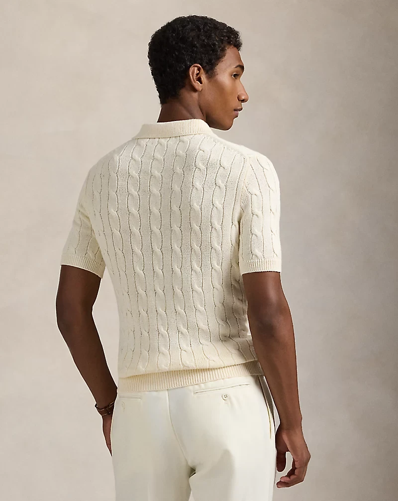 Cable-Knit Cotton Polo-Collar Sweater
