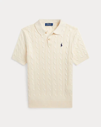 Cable-Knit Cotton Polo-Collar Sweater