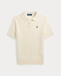 Cable-Knit Cotton Polo-Collar Sweater