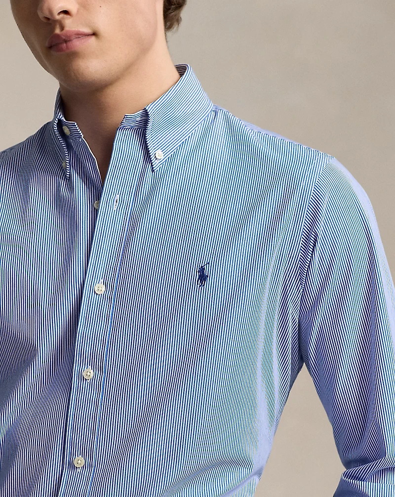 Classic Fit Striped Stretch Poplin Shirt
