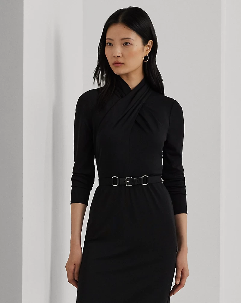 Belted Mockneck Jersey Dress