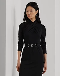 Belted Mockneck Jersey Dress