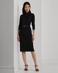 Belted Mockneck Jersey Dress