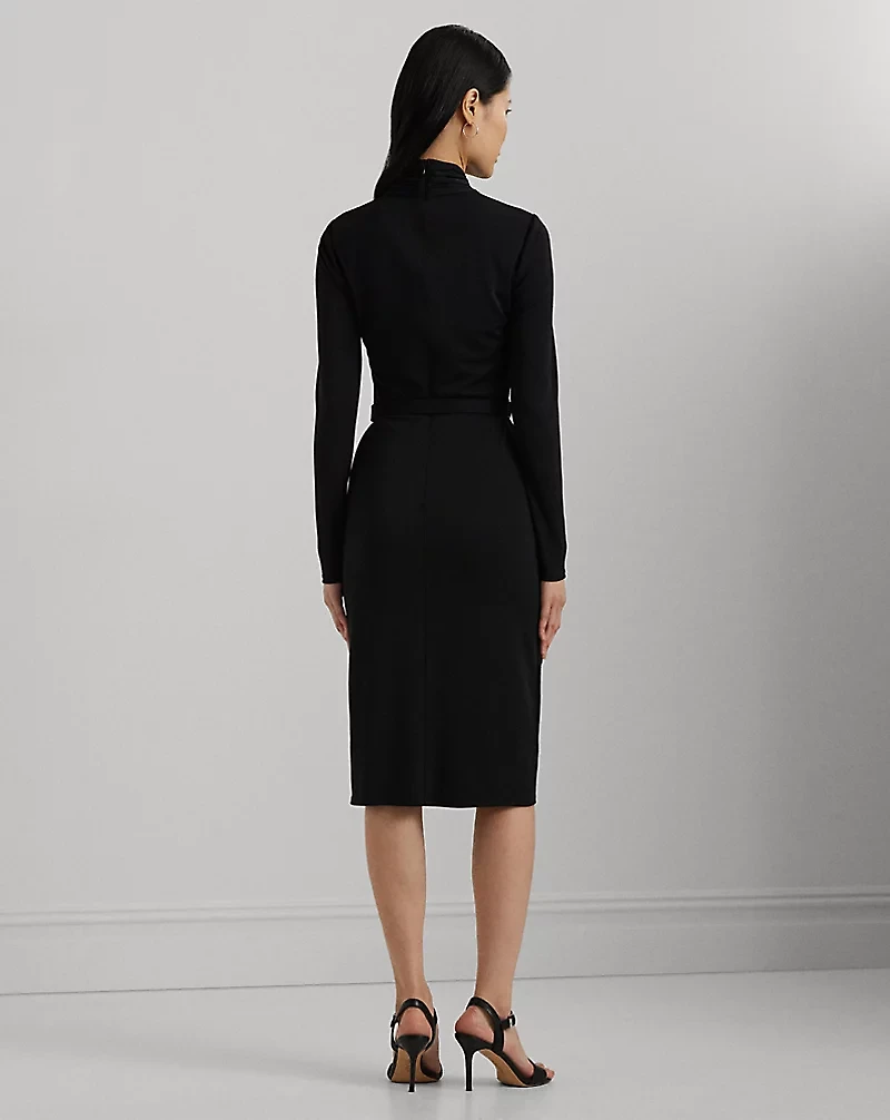 Belted Mockneck Jersey Dress