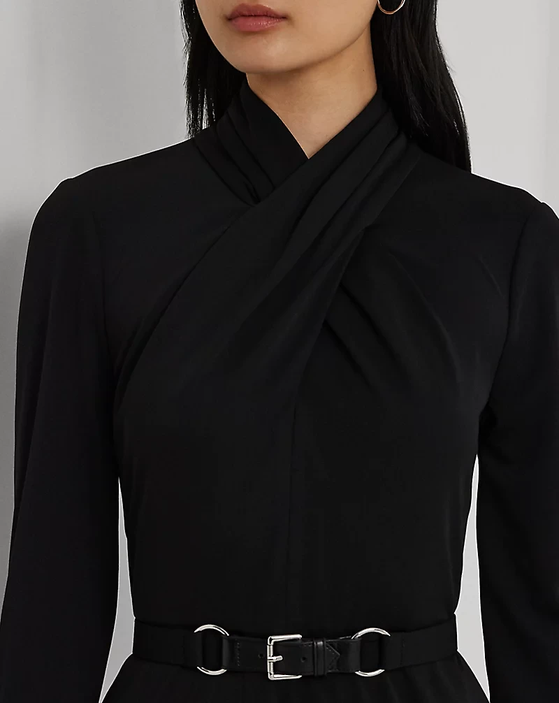 Belted Mockneck Jersey Dress