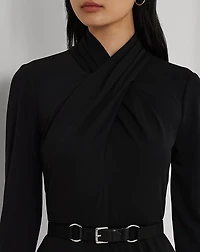 Belted Mockneck Jersey Dress