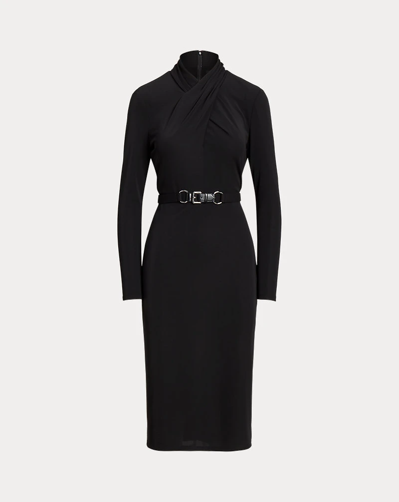 Belted Mockneck Jersey Dress