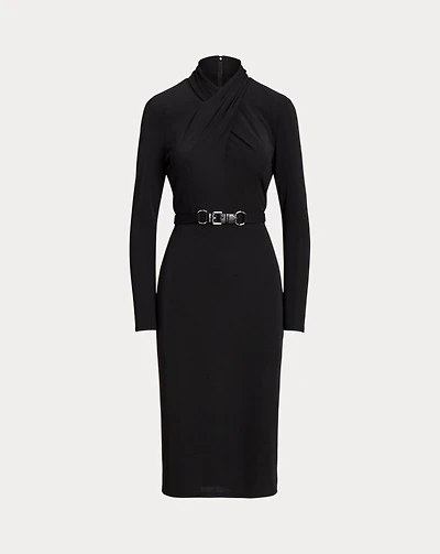 Belted Mockneck Jersey Dress