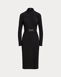 Belted Mockneck Jersey Dress