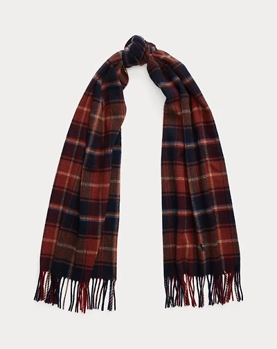 Plaid Fringe Wool-Cashmere Scarf