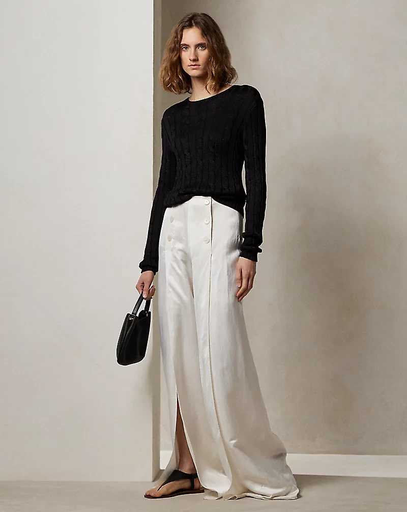 Cable-Knit Silk Crewneck Sweater