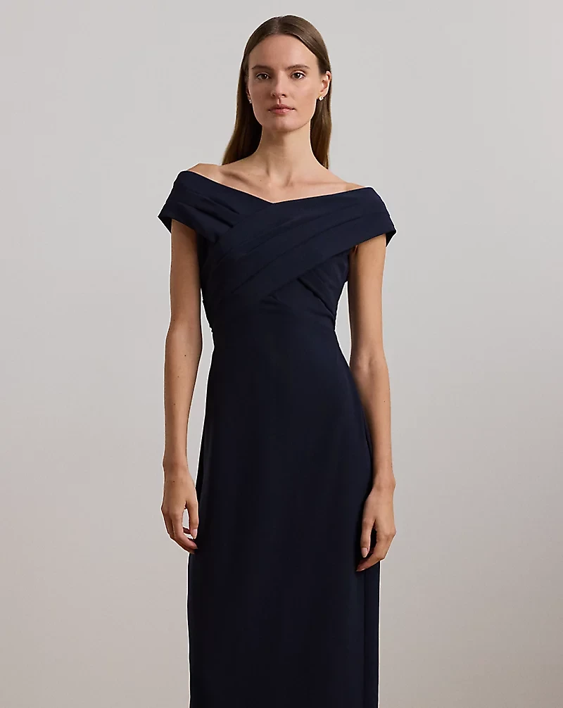 Crepe Off-the-Shoulder Gown