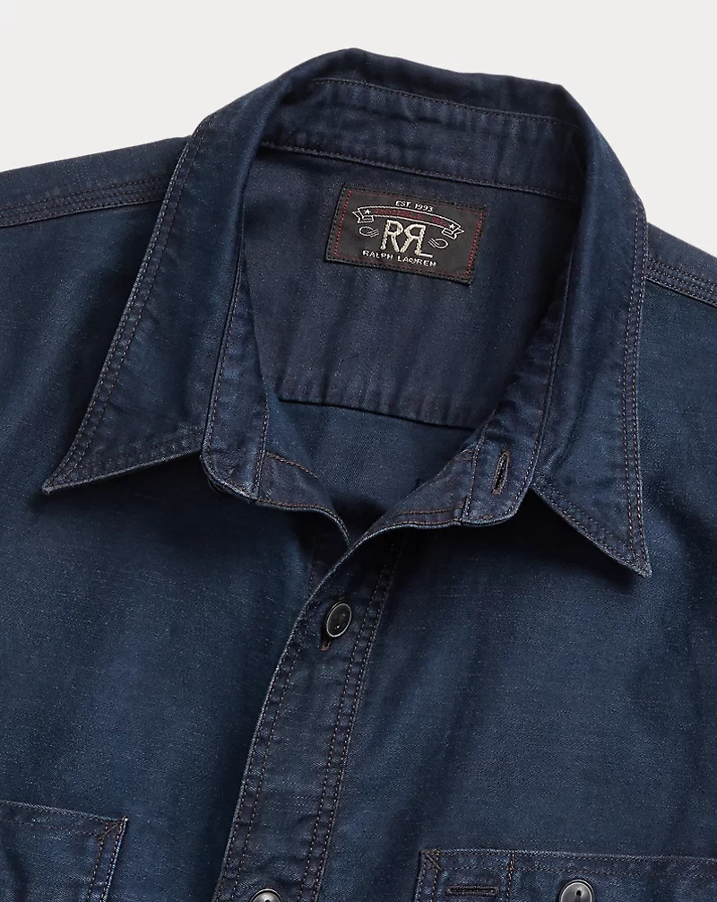 Indigo Cotton-Linen Sateen Workshirt
