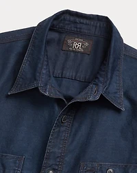 Indigo Cotton-Linen Sateen Workshirt