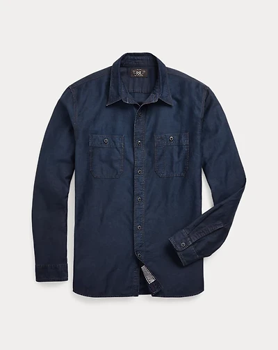 Indigo Cotton-Linen Sateen Workshirt