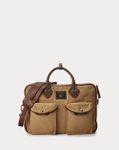 Leather-Trim Canvas Briefcase