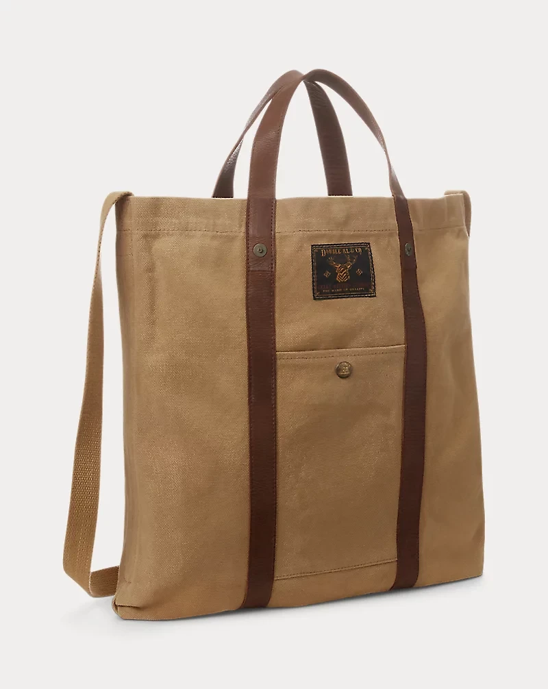 Leather-Trim Canvas Tote