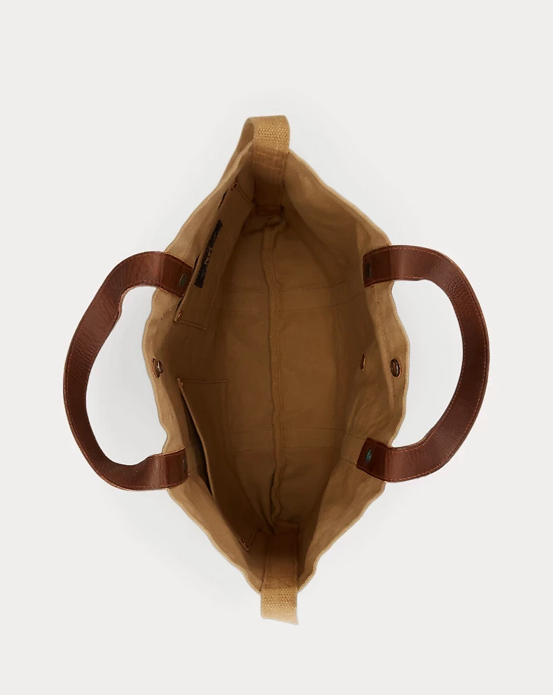 Leather-Trim Canvas Tote