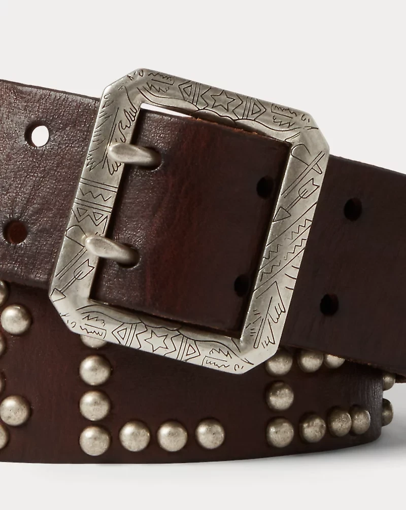 Studded-Logo Leather Belt
