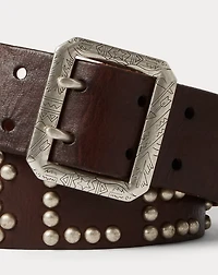 Studded-Logo Leather Belt