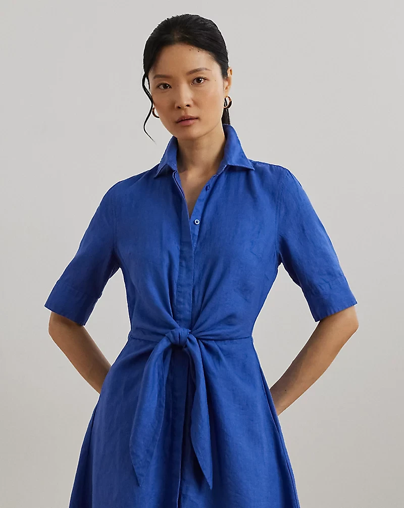 Tie-Front Linen Shirtdress