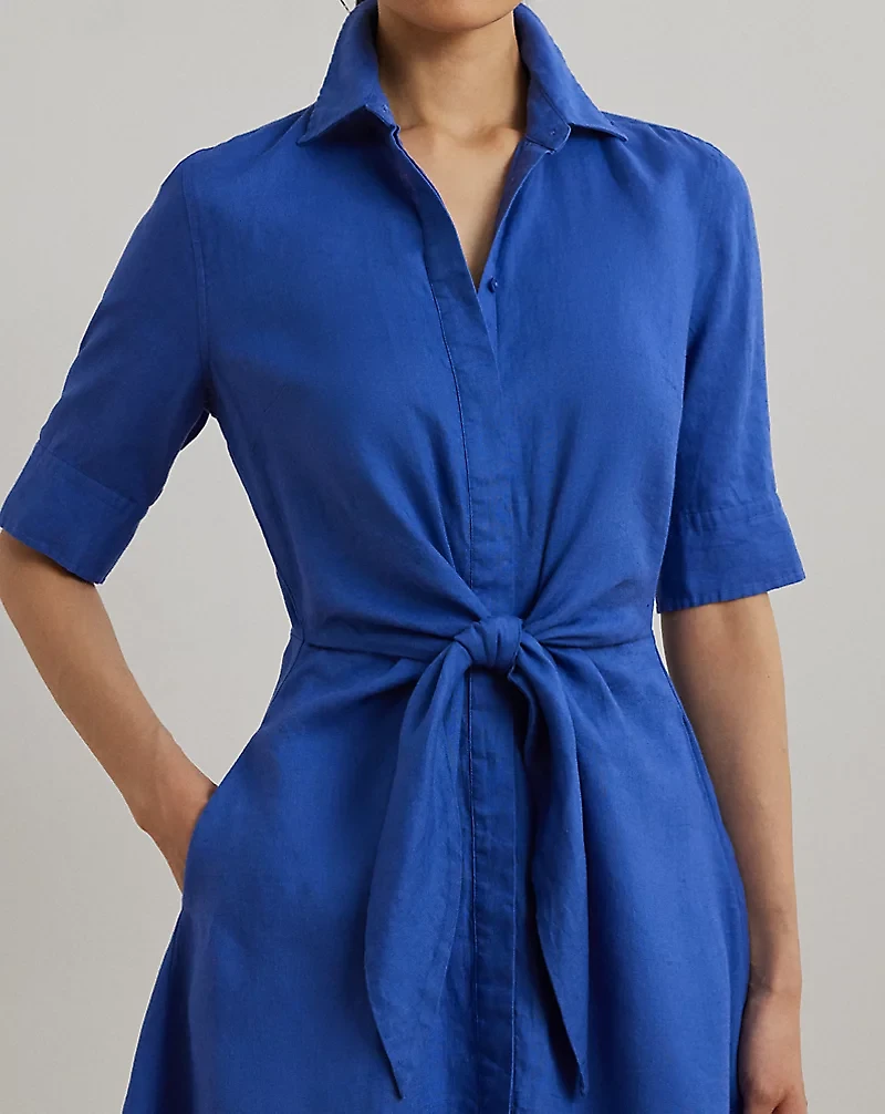 Tie-Front Linen Shirtdress