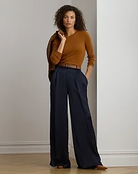 Pleated Satin Charmeuse Wide-Leg Pant