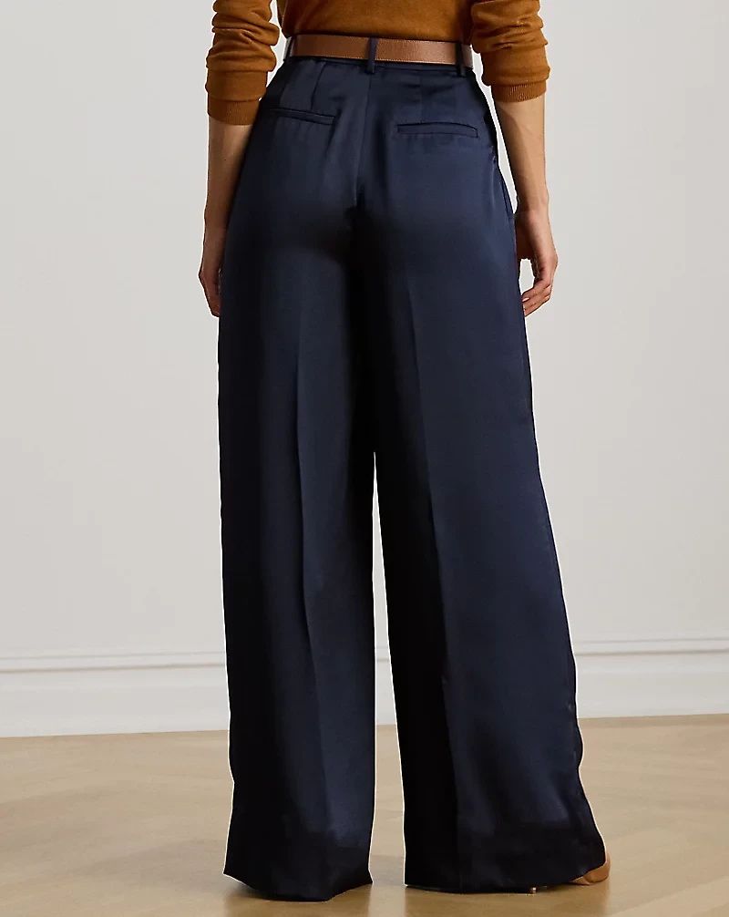Pleated Satin Charmeuse Wide-Leg Pant