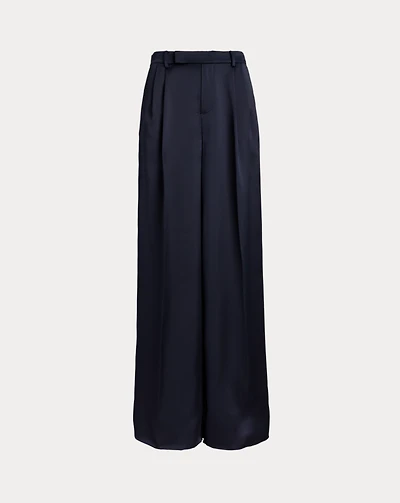 Pleated Satin Charmeuse Wide-Leg Pant