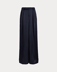 Pleated Satin Charmeuse Wide-Leg Pant