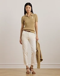 Cable-Knit Cotton Polo Sweater