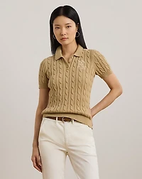Cable-Knit Cotton Polo Sweater